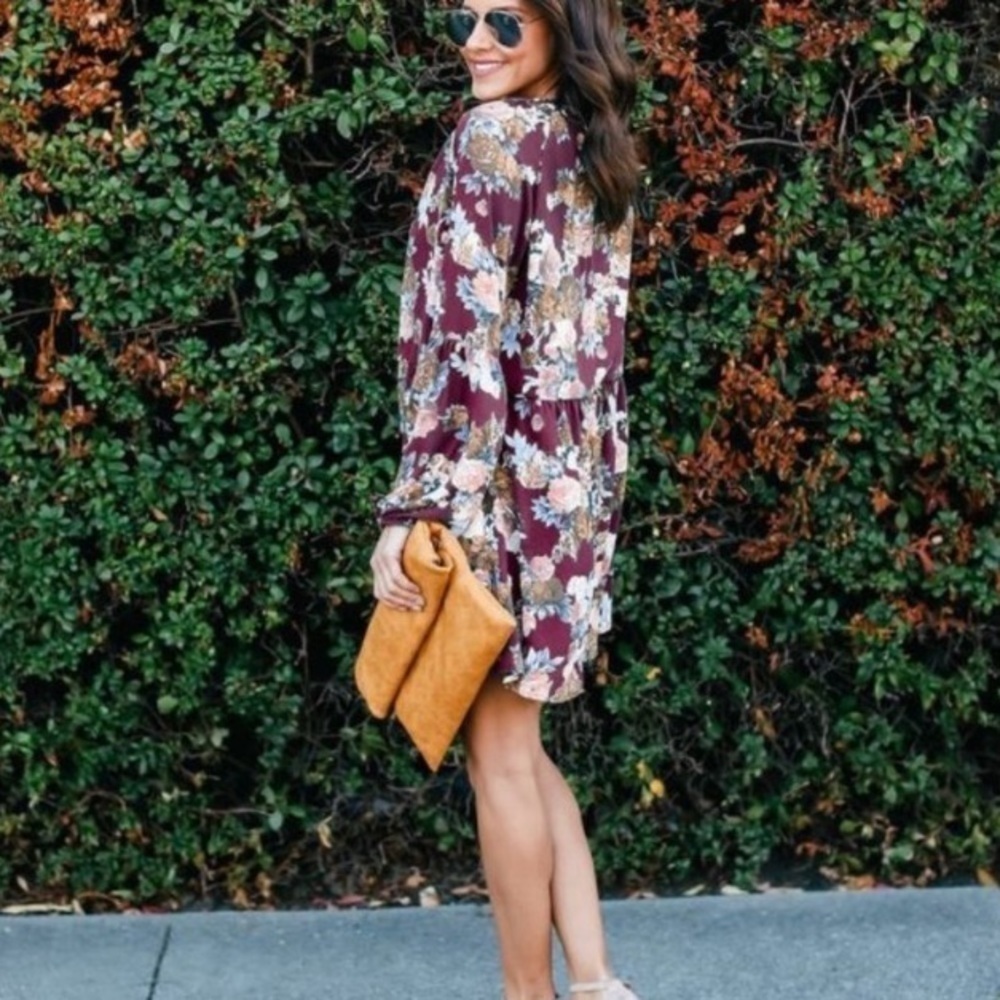 ❤️❤️ Long sleeve, mini floral, dress burgundy
